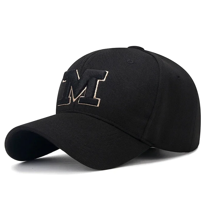 Brand New M Letter Gold Thread Embroidery Elastic Pineapple Cloth Material Thick and Durable High Quality Baseball Cap 4