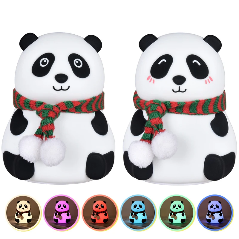 

Creative Silicone Panda Night Light Touch Sensor USB Rechargeable Colorful Atmosphere Light Bedroom Lamp For Kids Christmas Gift