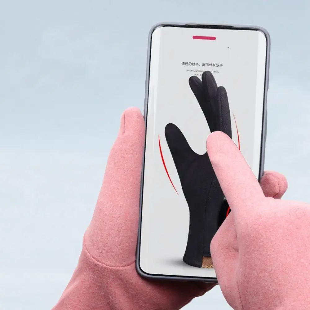 

Warm Elastic Fur Ball Driving Gloves Women Suede Leather Mittens Female Gloves Touch Screen Gloves Full Finger Gloves