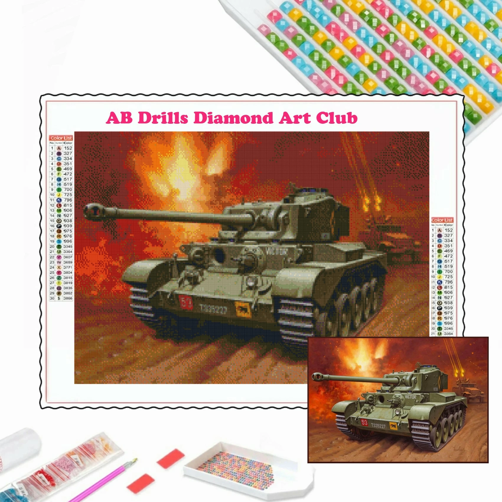 전차 5D DIY AB 드릴 다이아몬드 페인팅 크로스 스티치 제2차 세계대전 군사 풍경 모자이크 라인스톤 취미 공예 홈 데코