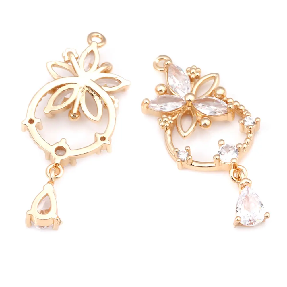 Aretes de Flores de Brasso Dorado 18K Zirconia de Diamante Falso Accesorios DIY de Alta Calidad - details 11