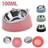 1pc Cat Bowl Lovely Creative Inclined Kitten Puppy Food Feeding Bowls Stainless Steel Cats Drinking Feeder Pet Dogs Cats Feeders