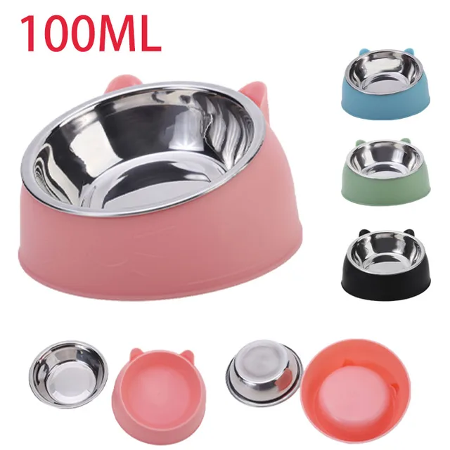 1pc Cat Bowl Lovely Creative Inclined Kitten Puppy Food Feeding Bowls Stainless Steel Cats Drinking Feeder Pet Dogs Cats Feeders 1pc Cat Bowl Lovely Creative Inclined Kitten Puppy Food Feeding Bowls Stainless Steel Cats Drinking Feeder Pet Dogs Cats Feeders