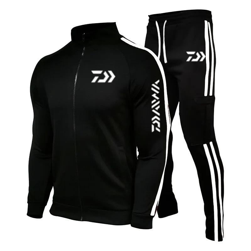 2022 Spring New DAIWAFishing LOGO Men's Zipper Cardigan Jacket + Sports Pants Suit Striped Running Gym Basketball Jogging 2-Piec Men's Sets Men's Sets