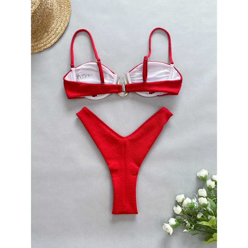 2024NewbikiniHigh Waist Bikini Solid Color Sexy Split Women's Swimsuit Swimsuit