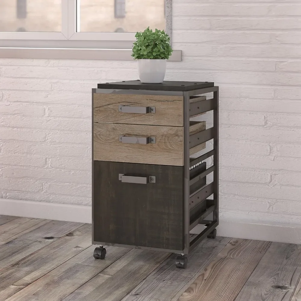 3 Drawer Mobile File Cabinet Filing Cabinets Rustic Gray freight Free Office Furniture