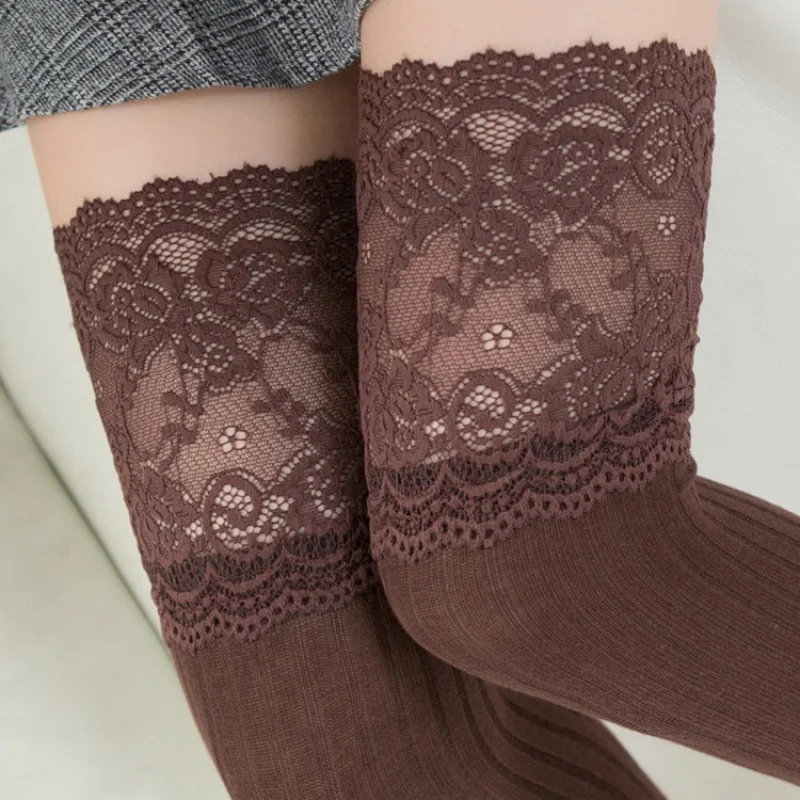 Women'S Japanese Lace Lace Knee Socks With Vertical High Tube Bottom And Anti Slip Thigh Stockings 1 Pair