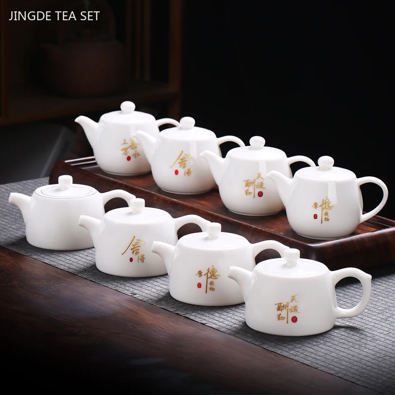 White Porcelain Teapot Custom Ceramic Tea Set Home Beauty Ball Hole Filter Tea Infuser Hand Tracing Gold Kettle Handmade Teaware