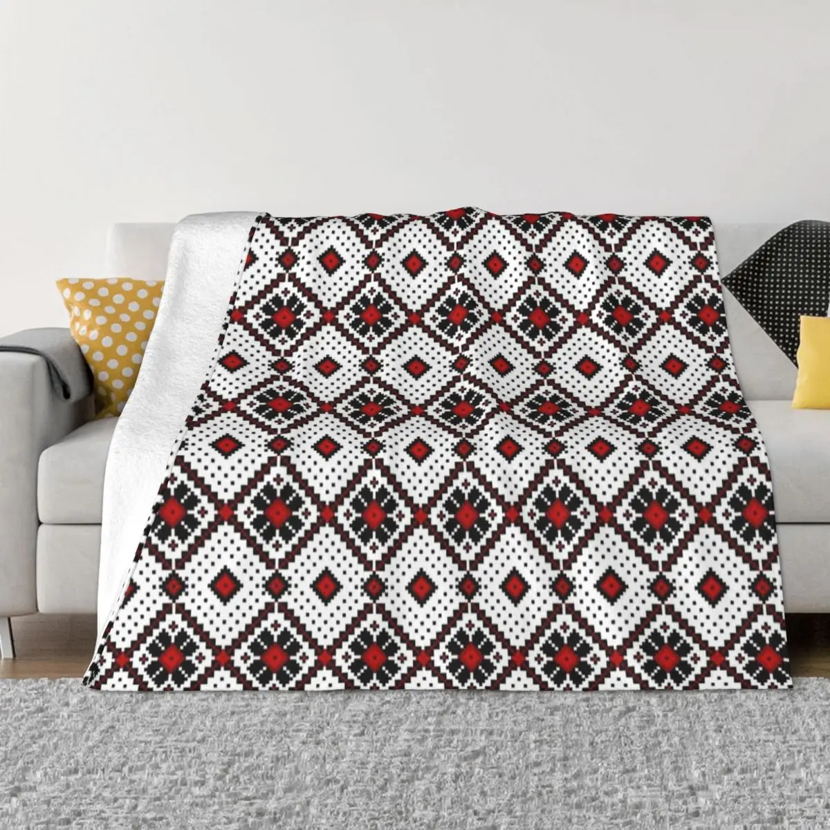 

Ukraine Vyshyvanka Plaid Blanket Coral Fleece Plush Winter Bohemian Vintage Soft Throw Blankets for Bedding Car Plush Thin Quilt