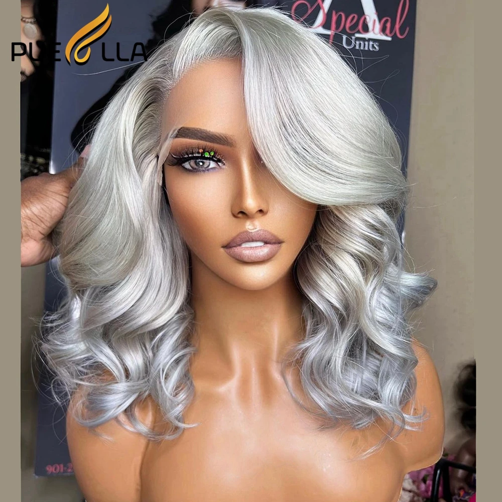

Ash Blonde Loose Wave 13X4 Lace Front Human Hair Wig Grey Glueless Ombre Pink Colored Short Bob Closure Frontal Wigs For Women