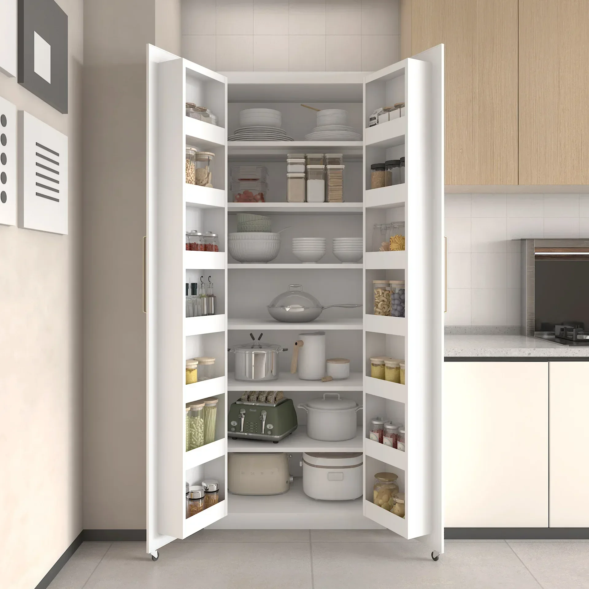 Tall Kitchen Pantry Storage Cabinet with Drawer and Adjustable Shelves Pantry Cabinet for Kitchen Bathroom or Hallway White 3