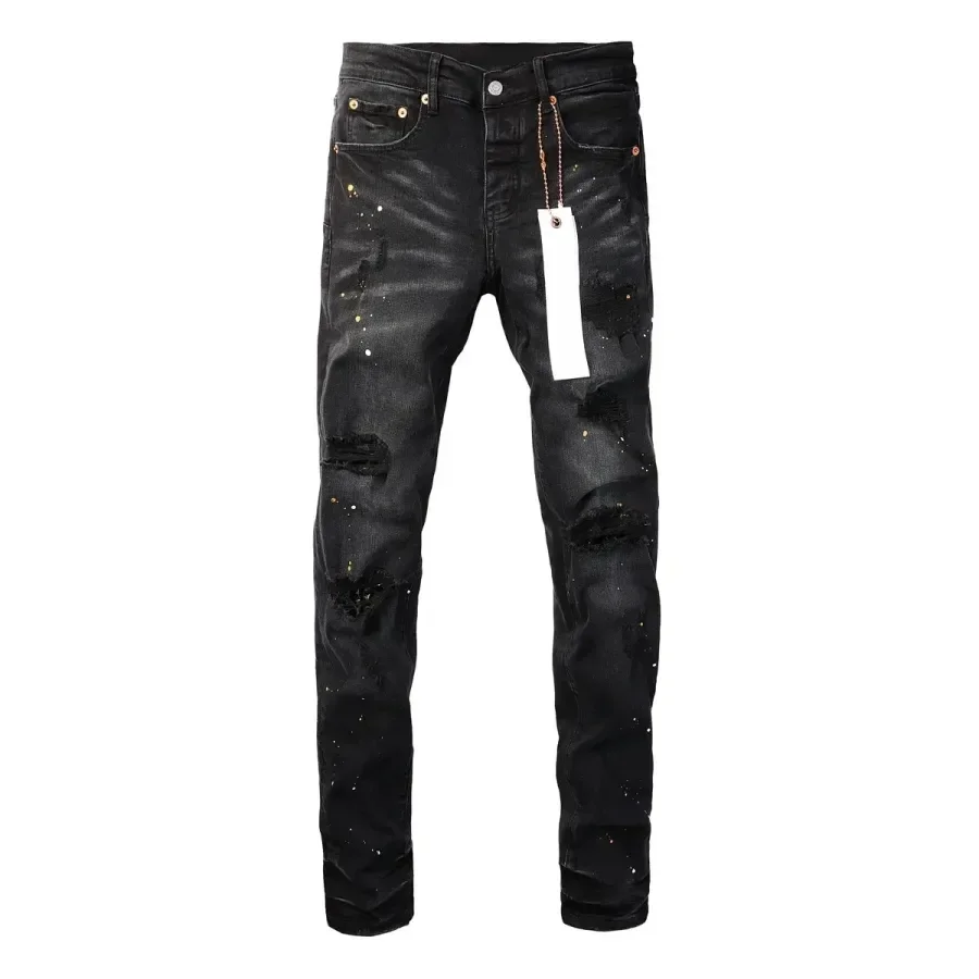 Ripped Patchwork Jeans American High Street Retro Straight Leg Jeans