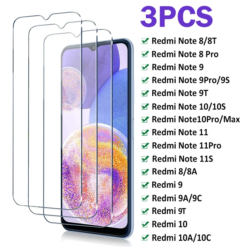 

Защитное стекло для Xiaomi Redmi Note 11 10 8 7 9 Pro 10s 9s 8t, пленка для экрана Redmi 8a 9a 9c 9t 10a 10c, стекло, 3 шт.