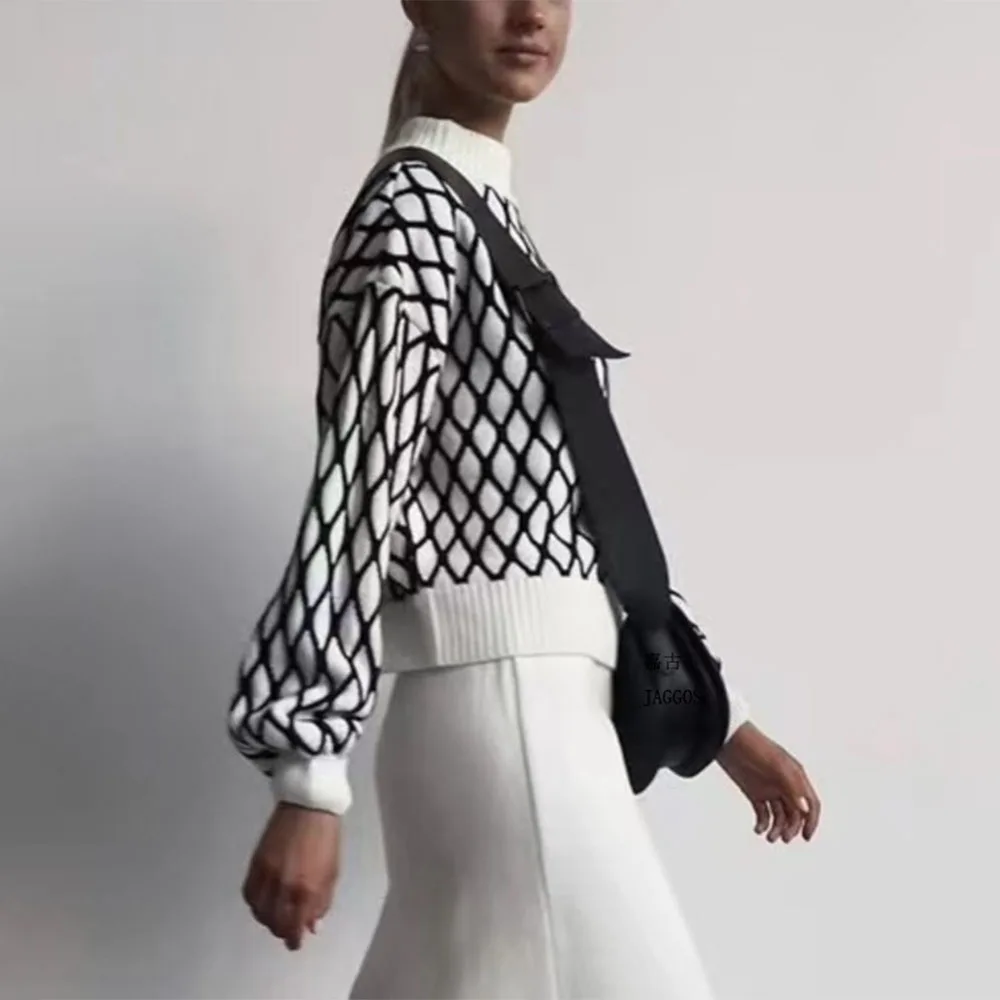 Suéter de punto a rayas para mujer, moderno, ajustado, holgado, de cuello alto, para otoño, deportivo, informal, 2025
