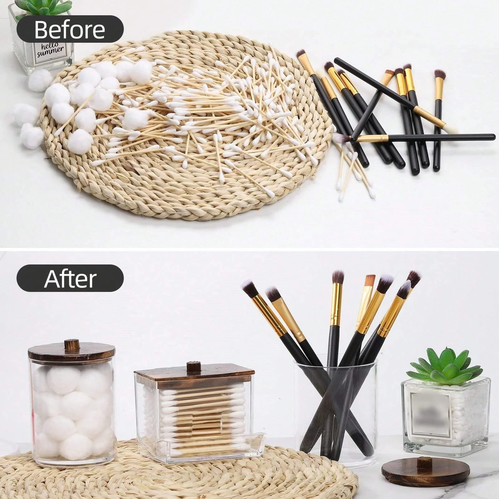 3pcs Clear Plastic Swab Dispenser and Qtip Holder for Bathroom - Storage Canister for Bath Salts, Rounds and More 6