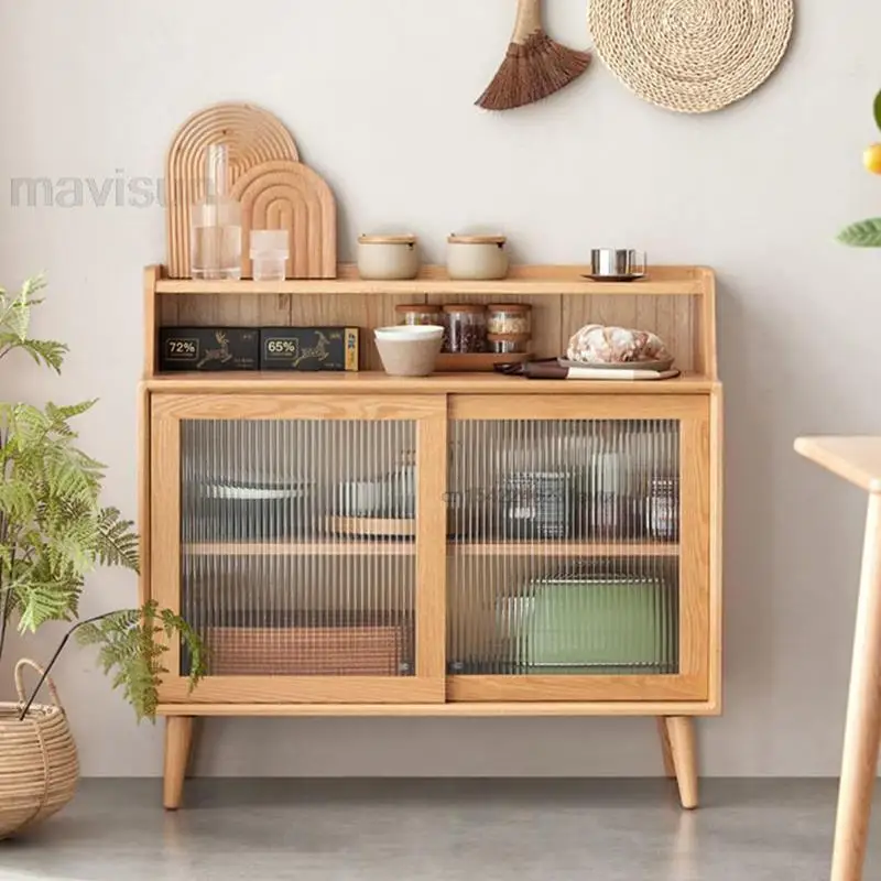 Entrance Hall Furniture Tempered Glass Sliding Door Display Case Dining Room Console Cabinet Modern Solid Wood Buffet Sideboard