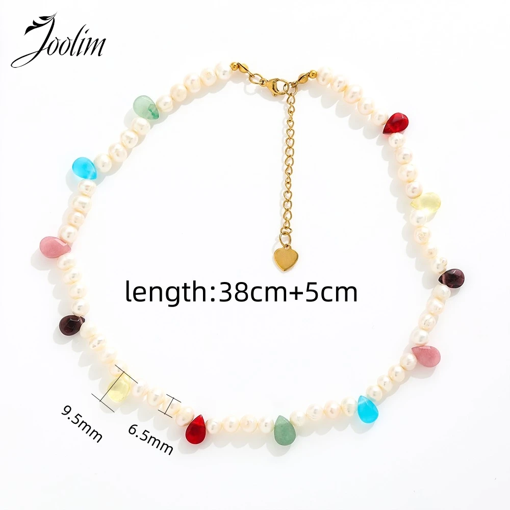 Joolim Jewelry Wholesale Summer Elegant Fashion Love Natural Stone Freshwater Pearl Drop Stainless Steel Necklace for Women