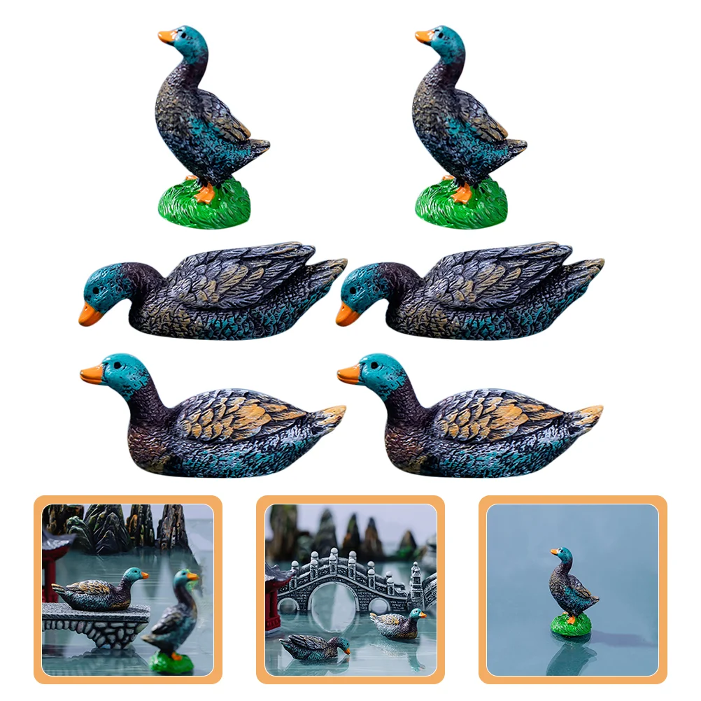 마이크로 풍경 만다린 오리 조각상 미니 동물 인형, 분재 송진 테마 생일 장식, 6 개 