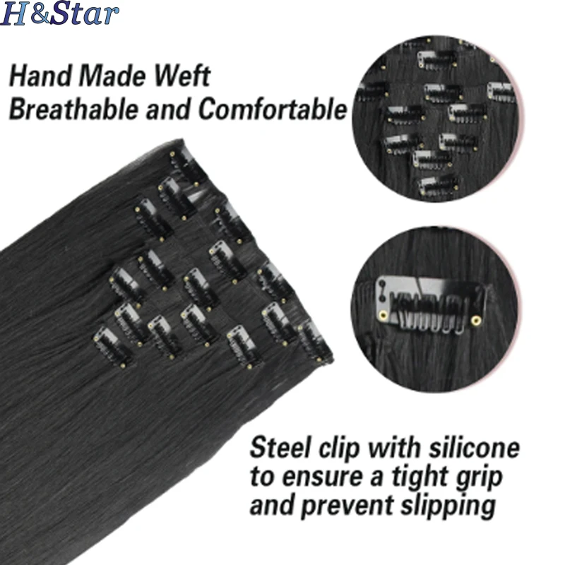 Synthetic Clips in Hair Extensions 24inch Long Straight Hairstyle Blonde Black Hairpieces Heat Resistant False Hair Daily Use