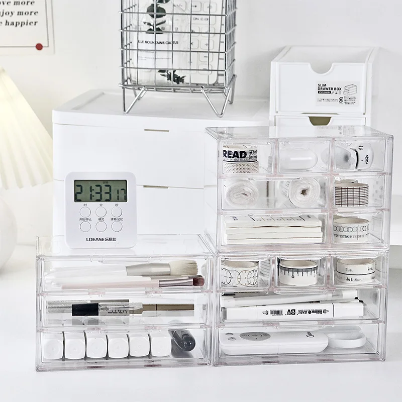 Grid Storage Box 3/5/7 Desktop Transparent Drawer-Type Organizing Box Stackable Desk Pen Holder Stationary Storage Organizer Pen holder,desktop storage box,stationery organizer,desktop storage shelf,stationery storage box,desktop storage kit,storage drawer boxes