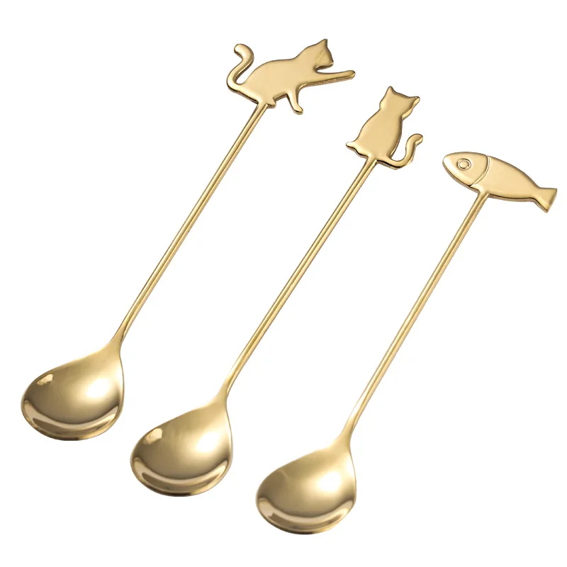 Coffee Spoon Lovely Cat Shape Teaspoon Dessert Snack Scoop Ice Cream Mini Spoons Kitchen Tools Tableware 304 Metal