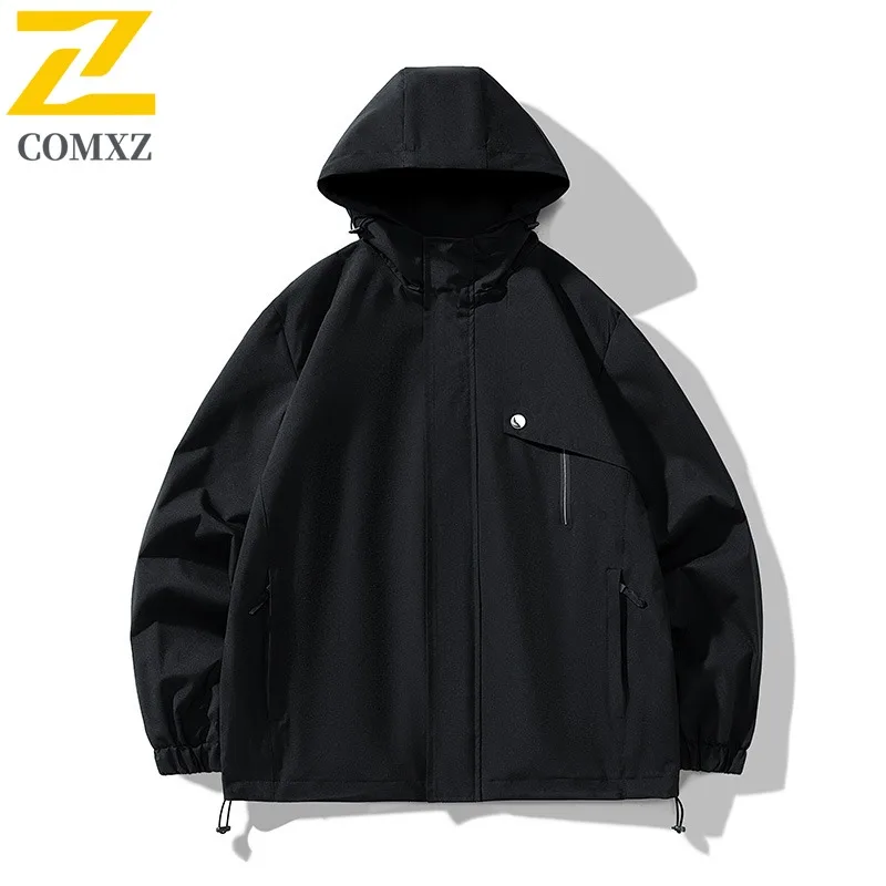COMXZ Mens Jacket High Quality Hooded Outdoor Camping Multi Functional Windbreaker Daily Style Lightweight Autumn Outerwear