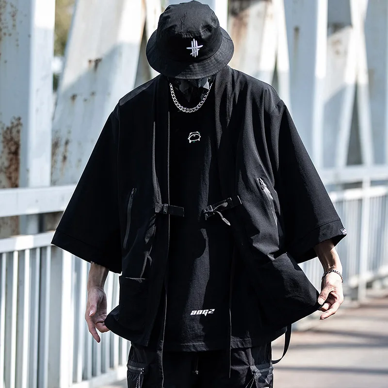 流行り の ブランド  Hip Ribbon 2023 Hop Shirts Oversized Kimono Techwear Punk トップス