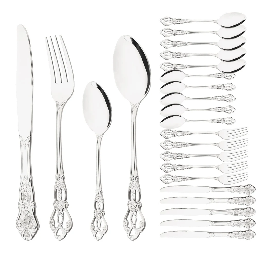 

Drmfiy Royal 24pcs Dinnerware Set Stainless Steel Cutlery Kitchen Dinner Knife Spoon Fork Silverware Set Western Tableware Gift