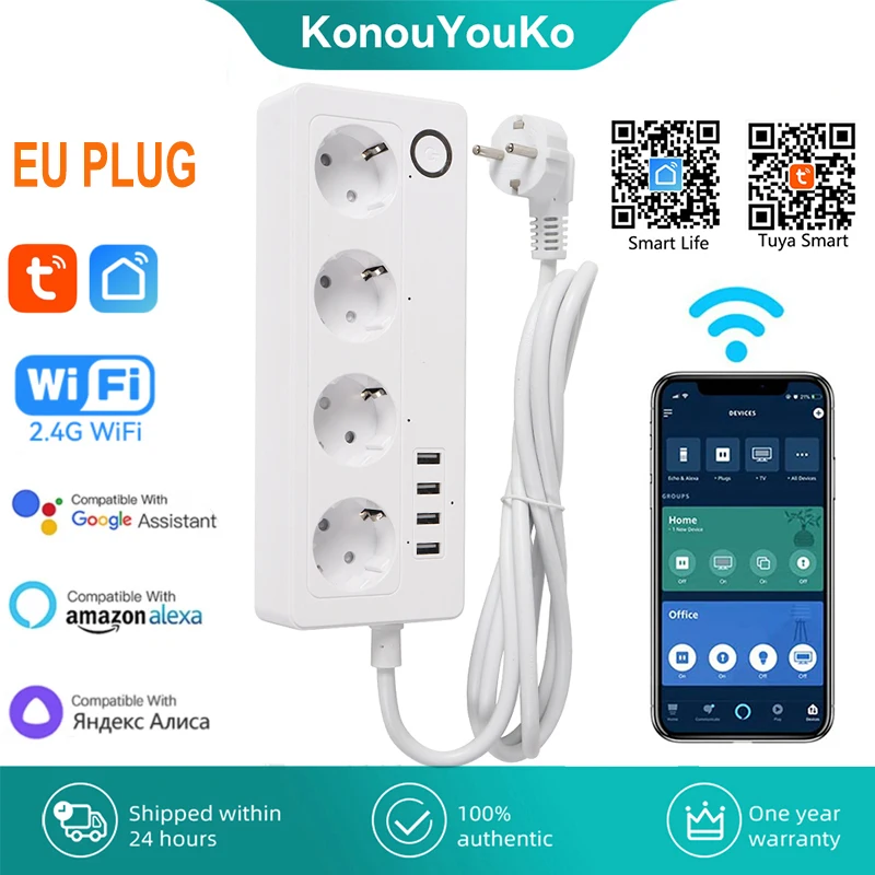 Wifi Smart Plug with Double USB Socket Tuya Smart Life EU Plug Power Outlet  Timer APP Remote Voice Control for Alexa Google Home