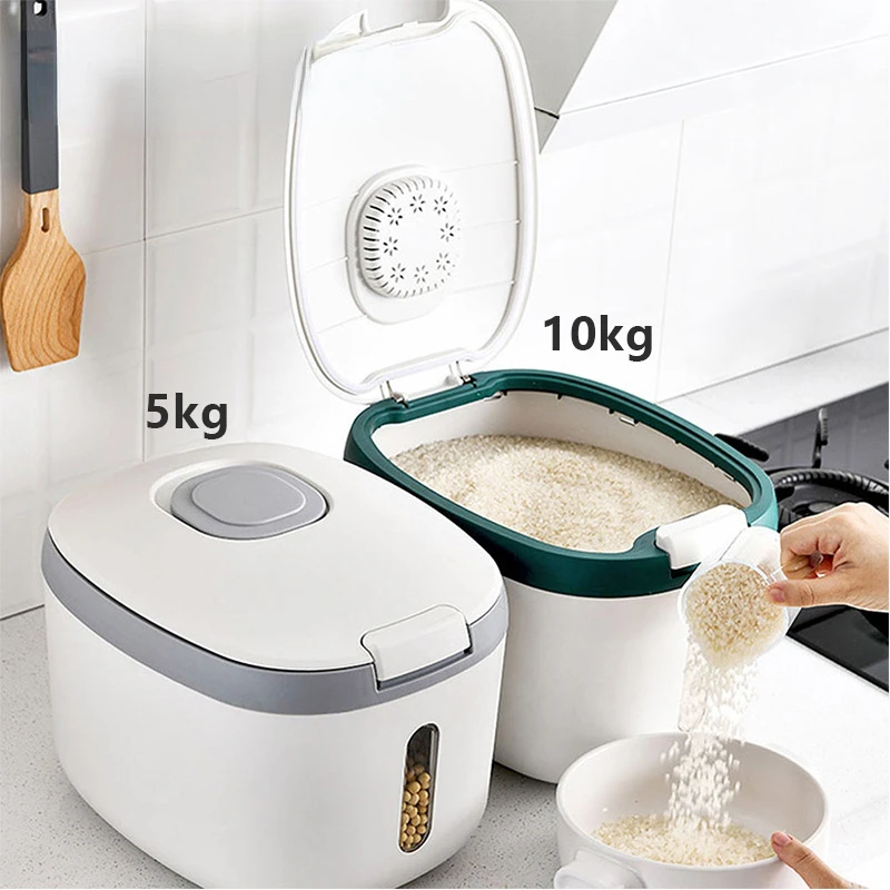 

5/10KG Kitchen Food Storage Container Box Moisture Insect Proof Nano Bucket Rice Dispenser Grain Cereals Sealed Organizer