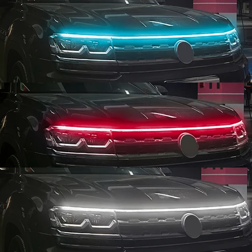 SEAMETAL-자동차 후드 주간 주행등 범용 시작 스캔 LED 다이나믹 DRL 12V 유연한 장식 조명 스트립 방수, 차량 후드 조명 3