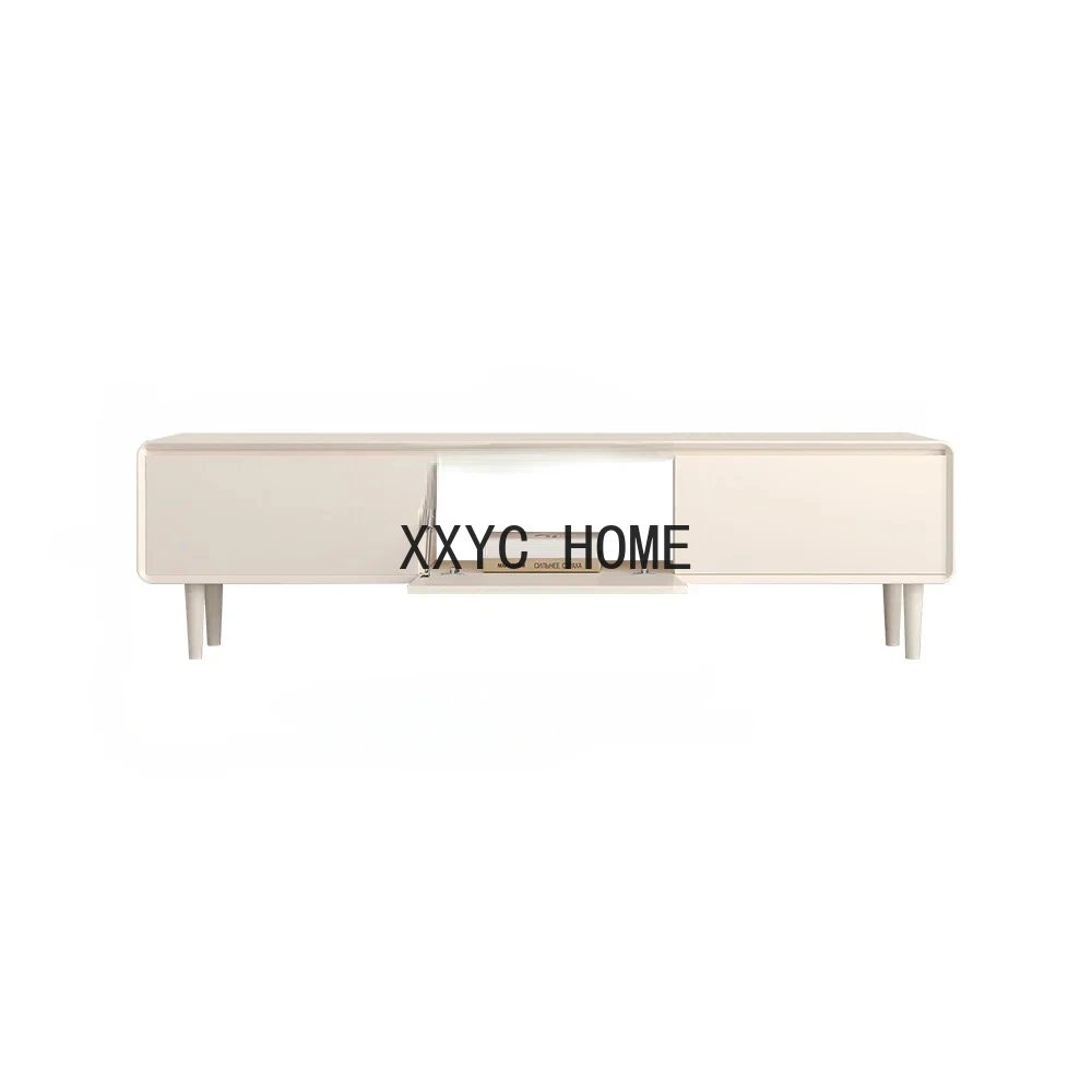 

Cream Style High-Leg TV Cabinet Simple Modern Small Apartment Solid Wood Paint TV Stand furniture