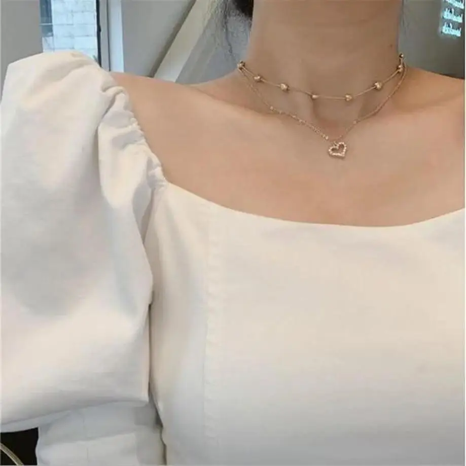 1 Pcs Super Fairy Girl Clavicle Chain Necklace Japanese And Korean Personality Double Love Full Diamond Necklace Female