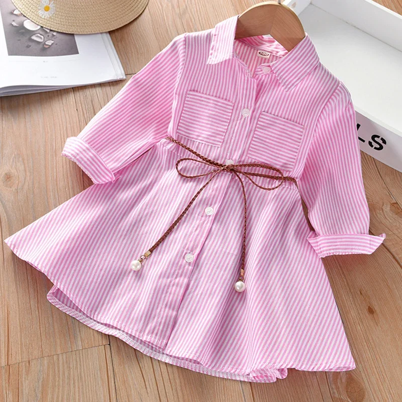 Girls Dress Spring Autumn Stripe Kids Cotton Long Sleeve Regular Style