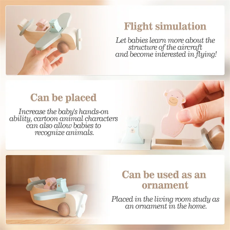 Baby Wooden Plane Toy Plane Model Manned Building Blocks Toy Woodiness Adornment Toy Blocks The Baby Educational Baby Toys Gifts 4