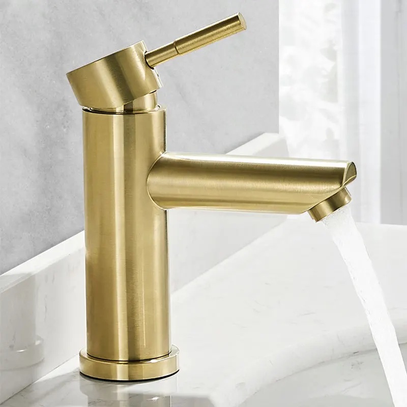 Brushed Gold Stainless Steel Bathroom Faucet Image 3