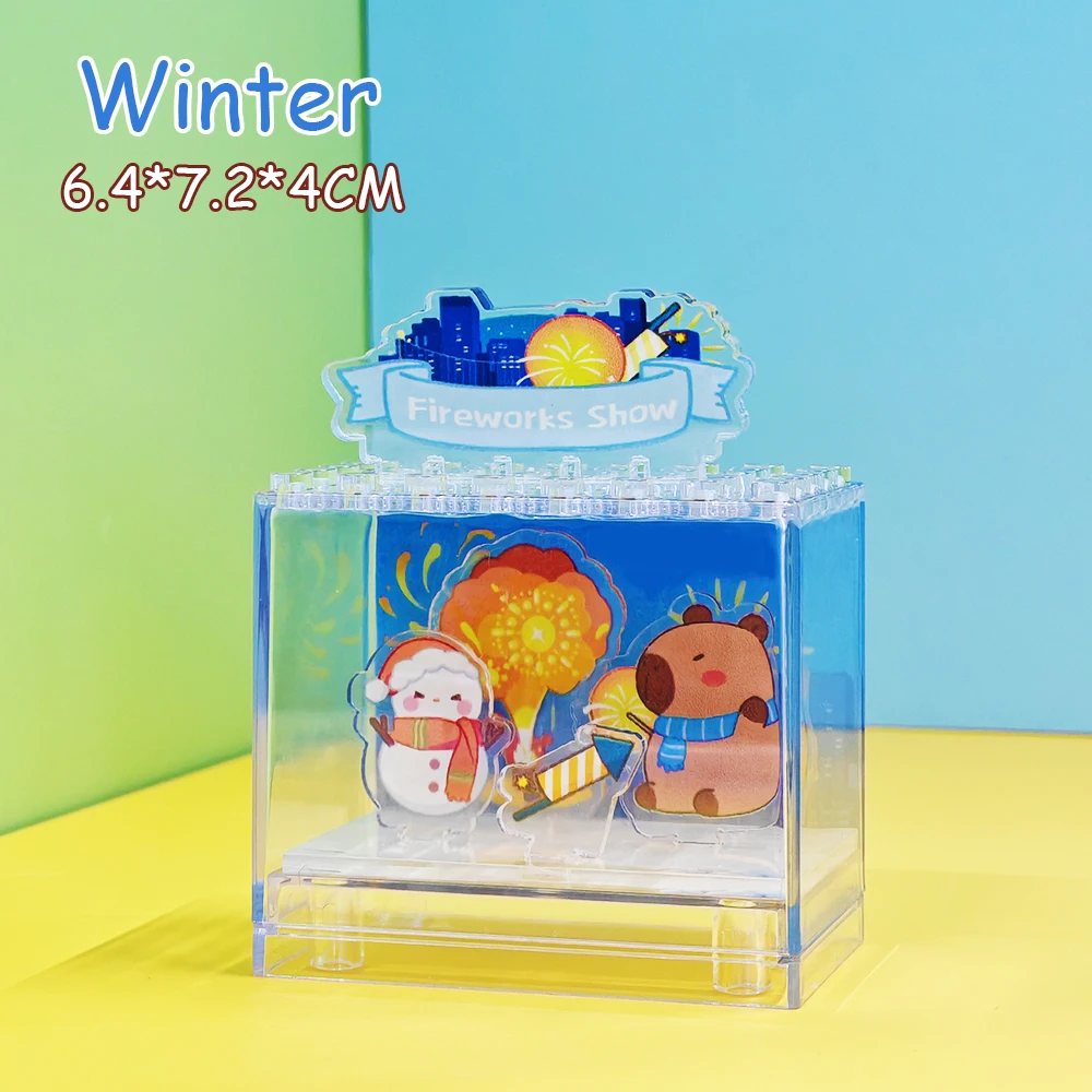 Capybara DIY Assembled Clear Acrylic Boxes Scene Four Seasons Cartoon Creative Collection Desk Ornaments Girls Birthday Gift