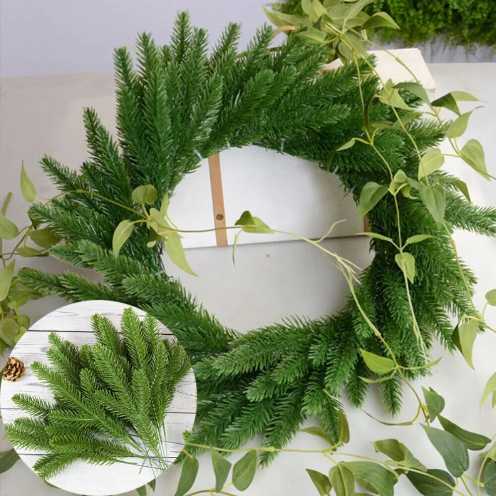 Christmas tree decoration 24pcs artificial pine branches for Christmas wreath party
