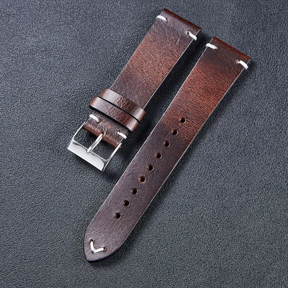 Premium Retro Oil Wax Leather Sport Watch Strap - Waterproof Quick Release Calfskin Wristband