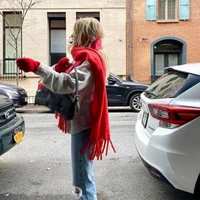 2025 Latest Women's Fall Winter Long Scarf Wool Red Green Christmas Scarf Style Warm Soft Chunky Wrap Shawl Scarves 1
