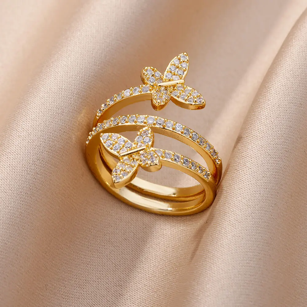 Zircon Double Adjustable Ring Stainless Steel For Women
