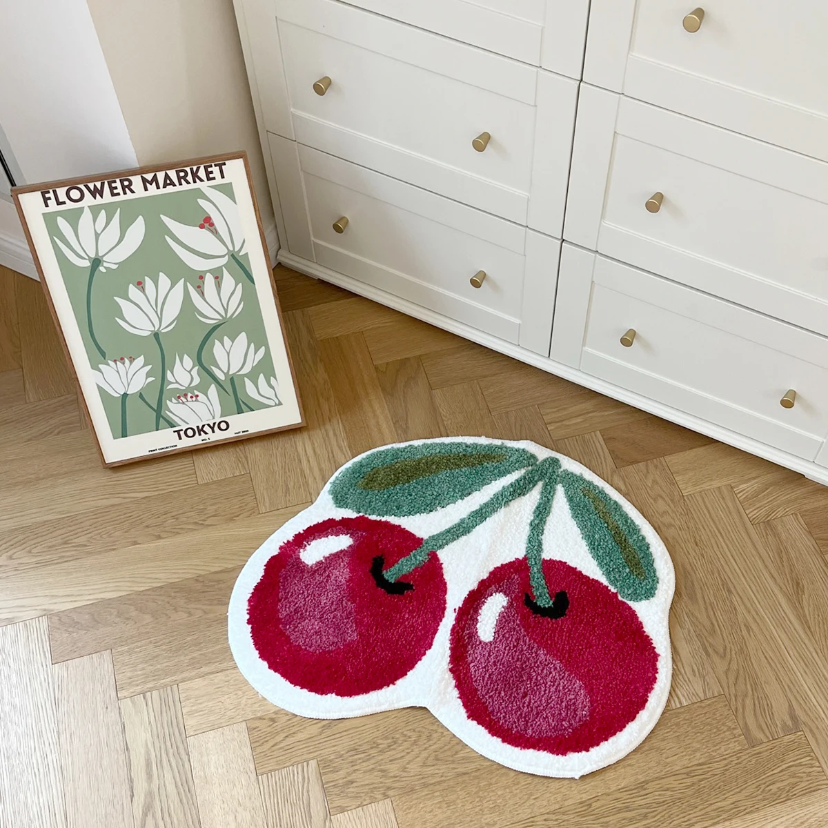 Küchenteppich-Set Mit Kirsch-Design – Saugfähig & Rutschfest