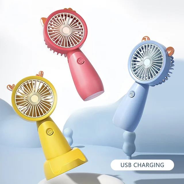 Portable USB Chargeable Mini Fan Handheld Fans with Base Summer Outdoor Portable Hand Hold Fan with Phone Holder 4