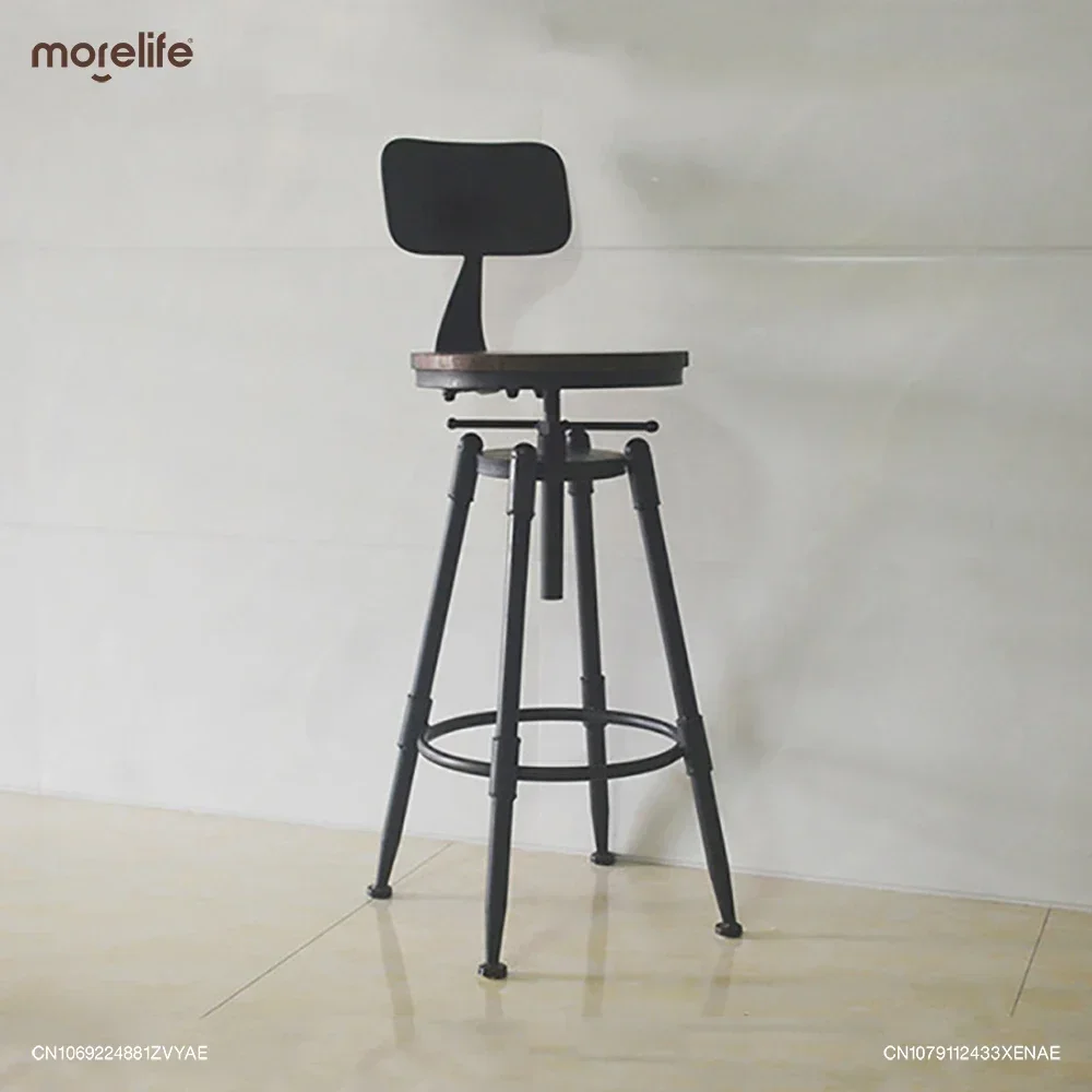 Home Iron Retro Kitchen Bar Stools Bar Chair Backrest Counter Stools Rotating Adjust Seating Height 70-90cm Stool Silla De