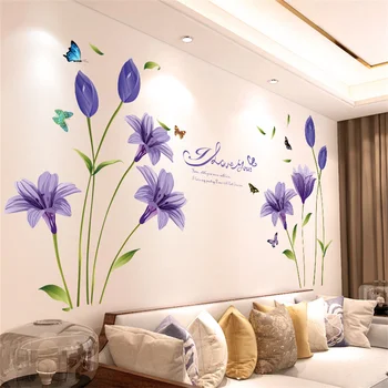 DIY Purple Lavender Living Room Wall Stickers Decor Self-adhesive Flowers Butterfly Wall Decals Mural Bedroom Home Decorations 1