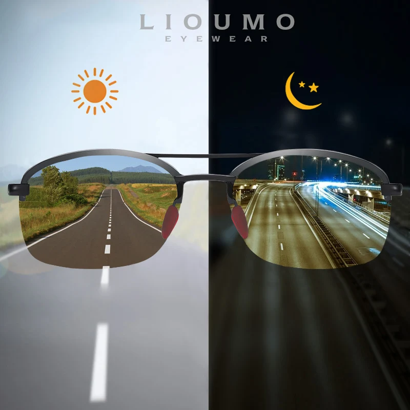 

LIOUMO Rimless Design Photochromic Polarized Sunglasses Men Women Fishing Driving Goggles Chameleon UV400 lentes de sol hombre