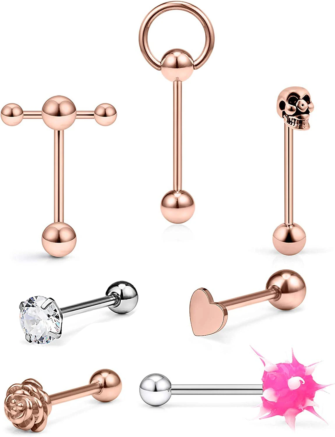 One Set Stainless Steel Heart Tongue Piercing Barbell Set Tongue Rings Hoop Bulk Nipple Barbell Pack Tongue Bar Piercing Lengua