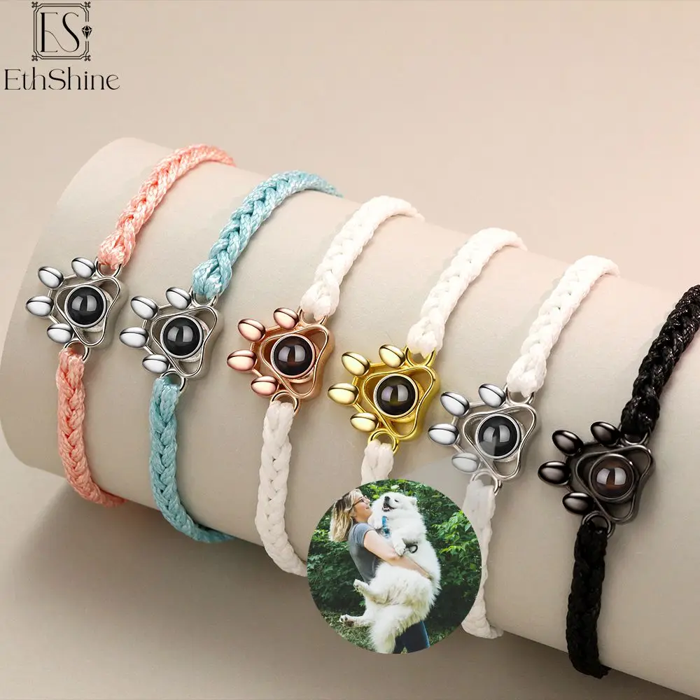 

Ethshine Personalized Photo Projection Bracelets Custom Photo Dog Paw Bracelet Pet Photo Necklace Cat Paw Pendant Memorial Gifts