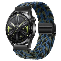 Magnetic Braided Solo Loop Bracelet - 22mm/20mm Adjustable Strap - Forerunner 170 70 (Camouflage blue)