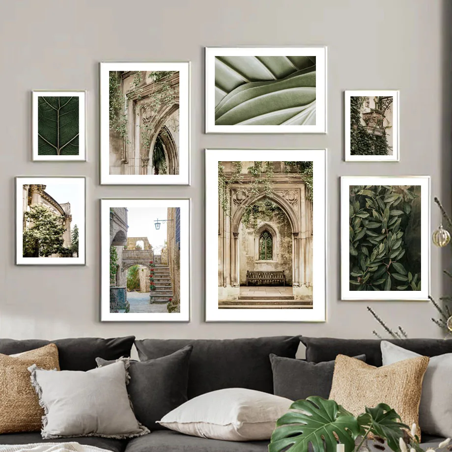 

Mediterranean Architectural Landscape Nordic Poster And Print Green Leaf Plants Wall Art Canvas Painting Home Indoor Room Decor